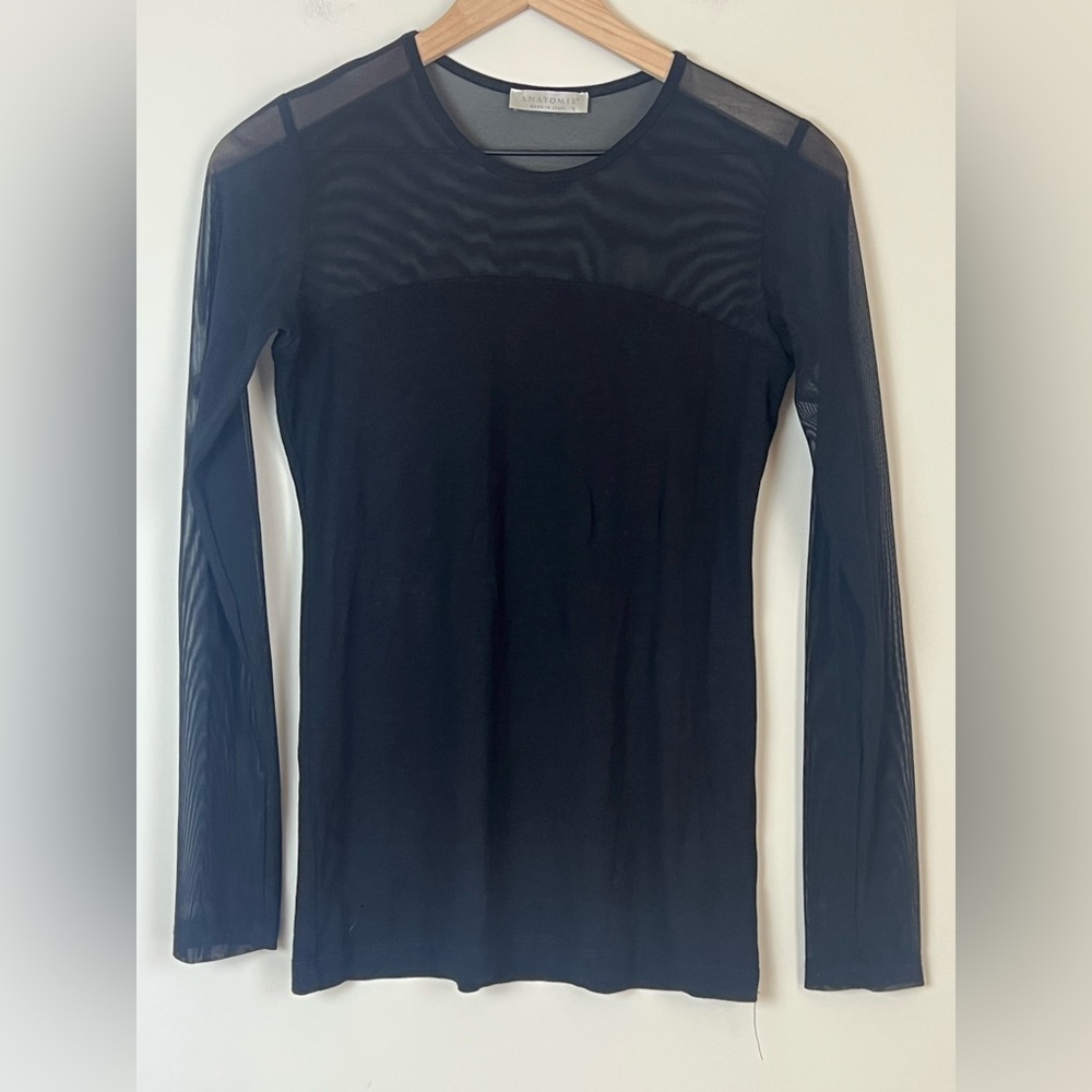ANATOMIE Long Sleeve Mesh Top Sheer Black Stretch‎ Size Small Made in Italy$178